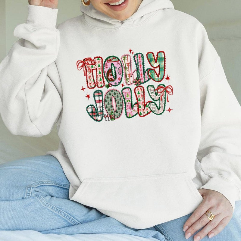 Preppy Holiday Graphic Sweatshirt, Holly Jolly Christmas Hoodie, Adorable Xmas Hooded Pullover, Festive Winter Sweater, Christmas Present for Her