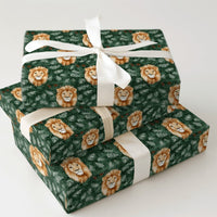 Dark Green Pinecone Holiday Gift Wrap, Watercolor Lion Christmas Wrapping Paper, Wildlife Winter Wrapping Paper, Festive Holiday Gift Wrap