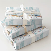Winter Town Square Gift Wrap, Ice Skating City Wrapping Paper, Festive Christmas Tree Wrapping Paper, Holiday Season Wrapping Paper