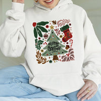 Botanical Christmas Tree Graphic Pullover, Merry Christmas Tree Hoodie, Comfy Winter Holiday Hooded Sweatshirt, Festive Xmas Present for Adults