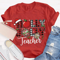Apple Santa Hat Graphic Tee, Personalized Teacher Christmas Shirt, Custom Name Holiday T-Shirt, Adorable Educator Xmas Tee, Teacher Holiday Present