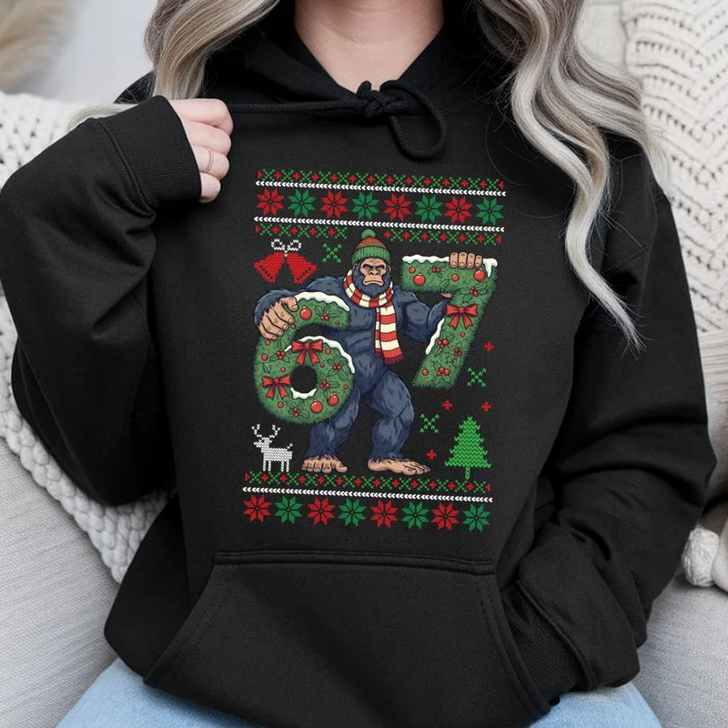 Sasquatch Ugly Xmas Hoodie, Humorous Bigfoot Christmas Hoodie, Retro Sasquatch Holiday Sweatshirt, Winter Christmas Hoodie, Bigfoot Lover Present
