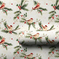 Watercolor Santa Hat Bird Holiday Gift Wrap, Winter Birds Christmas Wrapping Paper, Pine and Holly Wrapping Paper, Festive Holiday Gift Wrap