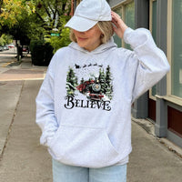 Vintage Winter Holiday Sweatshirt, Believe Christmas Train Hoodie, Comfy Polar Graphic Hoodie, Festive Christmas Hooded Sweater Present