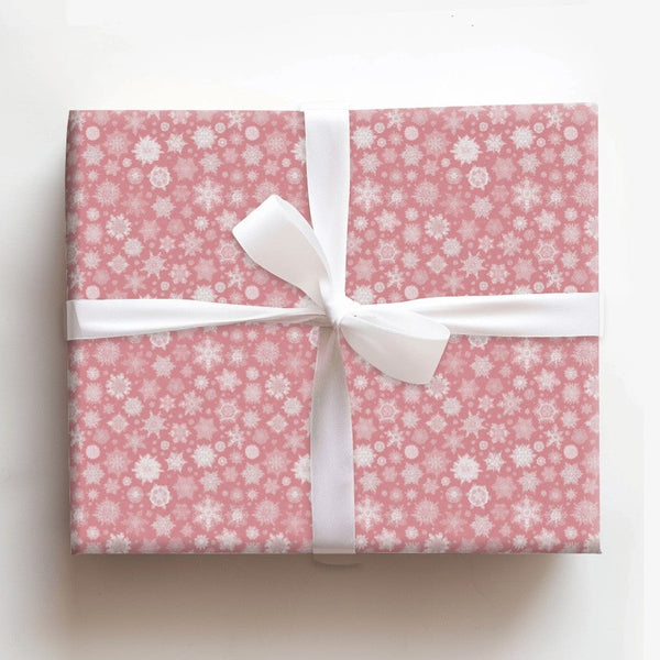 Modern Winter Gift Wrap, Dusty Pink Snowflake Wrapping Paper, Pastel Snowflake Wrapping Paper, Chic Christmas Birthday Gift W