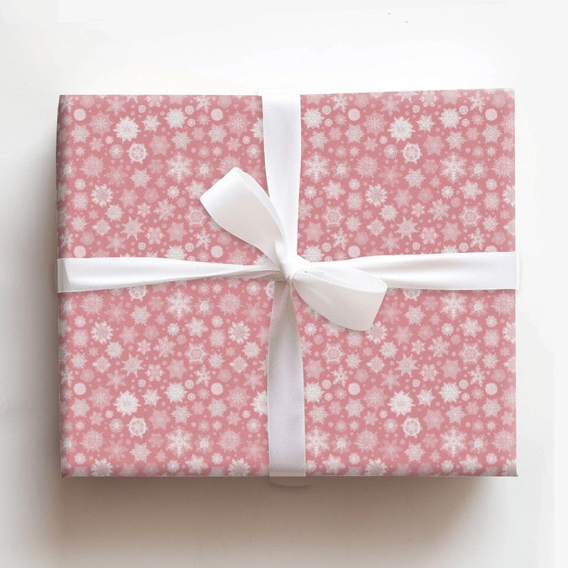 Modern Winter Gift Wrap, Dusty Pink Snowflake Wrapping Paper, Pastel Snowflake Wrapping Paper, Chic Christmas Birthday Gift Wrapping Paper
