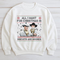 Humorous Western Christmas Sweatshirt, Biscuits and Whores Sweatshirt, Retro Cowboy Holiday Crewneck, Rude Xmas Sweater, Country Western Present