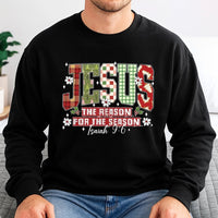 Christian Plaid Christmas Sweatshirt, Jesus the Reason for the Season Sweatshirt, Faith Holiday Crewneck, Religious Xmas Sweater