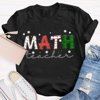 Colorful Snowflake Holiday Font Shirt, Math Teacher Christmas T-Shirt, Adorable Mathematics Educator Graphic Tee, Xmas Teacher Present