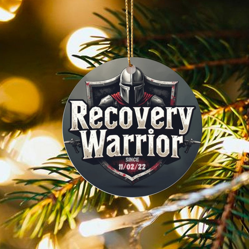 Sobriety Anniversary Ceramic Ornament, Recovery Warrior Christmas Ornament, Sober Milestone Keepsake Ornament, Clean and Sober Present for Him