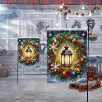 Festive Winter Holiday Yard Banner, Christmas Lantern Wreath Garden Flag, Double Sided Seasonal Flag, Porch Lawn Decor Present