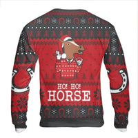 Humorous Cartoon Pony Holiday Sweater, Ho Ho Horse Ugly Christmas Sweatshirt, Equestrian Farm Animal Xmas Pullover, Horse Lover Crewneck