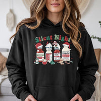 Humorous Medical Nurse Holiday Sweatshirt, Silent Night Christmas Hoodie, Hospital Winter Pullover, Adorable Xmas Hooded Sweatshirt