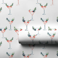 Watercolor Holiday Cocktail Gift Wrap, Pink Martini Christmas Wrapping Paper, Chic Winter Party Wrapping Paper, Elegant Xmas Gift Wrap Roll
