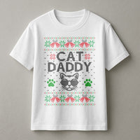 Retro Ugly Sweater Style Shirt, Cat Daddy Christmas T-Shirt, Humorous Cat Lover Holiday Tee, Adorable Kitten Xmas Graphic T-Shirt, Cat Dad Present