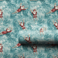 Tropical Christmas Gift Wrap, Swimming Santa Wrapping Paper, Humorous Floating Santa Wrapping Paper, Summer Holiday Vacation Gift Wrap