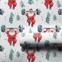 Fitness Gym Christmas Gift Wrap, Weightlifting Santa Wrapping Paper, Barbell Santa Wrapping Paper, Bodybuilder Holiday Paper