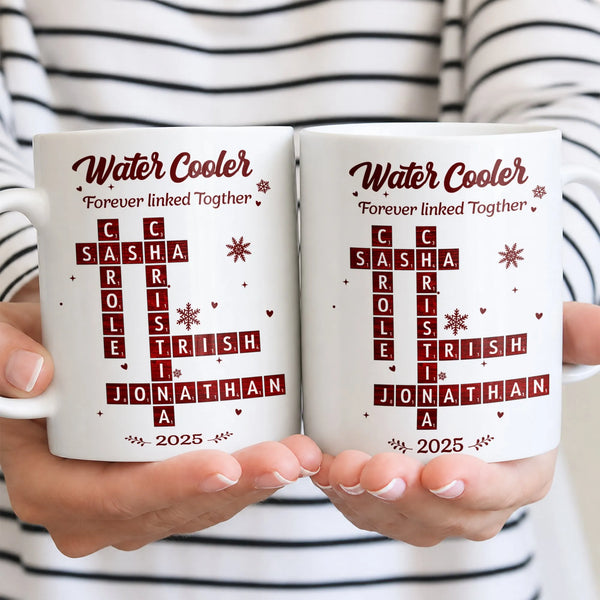 Custom Linked Names Ceramic Mug, Personalized Family Name Crossword Mug, Forever Connected Coffee Mug, Christmas Family Keeps