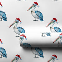 Santa Hat Pelican Gift Wrap, Christmas Pelican Wrapping Paper, Coastal Holiday Wrapping Paper, Nautical Beach Christmas Gift Wrapping Paper