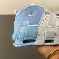 High Top Sneakers, White Blue Colorway, Strap Design, Casual Gift for Sneaker Fans