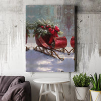 Snowy Pine Tree Holiday Canvas, Vintage Christmas Sleigh Canvas, Winter Red Bow Wall Art Canvas, Festive Seasonal Home Decor, Holiday Present