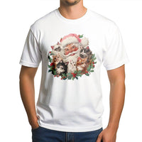 Retro Adorable Festive Cat Lover Graphic Tee, Santa and Kittens Christmas T-Shirt, Whimsical Holiday Cat Mom Shirt, Vintage Xmas Kitten Tee