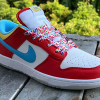Low Top Sneakers, Red Blue Colorway, Lace Up Design, Casual Gift for Sneaker Fans