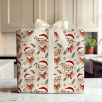 Watercolor Lion Gift Wrap, Santa Lion Christmas Wrapping Paper, Adorable Animal Wrapping Paper, Festive Holiday Gift Wrap, Xmas Present Paper