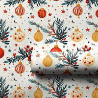 Pine Bough Christmas Gift Wrap, Watercolor Ornaments Wrapping Paper, Festive Holiday Wrapping Paper, Traditional Xmas Present Paper Roll