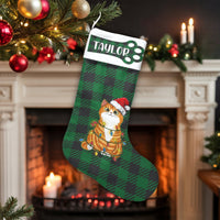 Ginger Kitty Santa Hat Stocking, Personalized Cat Christmas Stocking, Custom Holiday Christmas Stocking, Xmas Decor Present for Cat Lovers