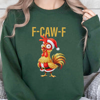 F-CAW-F Rooster Santa Crewneck, Humorous Christmas Chicken Sweatshirt, Sarcastic Farm Animal Xmas Pullover, Farmer Poultry Lover Sweater