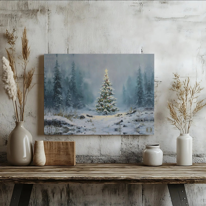 Winter Landscape Art Print, Snowy Forest Christmas Tree Wall Art, Festive Holiday Digital Download, Xmas Tree Poster Decor Present