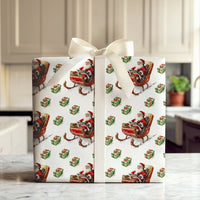 Retro Christmas Gift Wrap, Vintage Santa Sleigh Wrapping Paper, Festive Santa Claus Wrapping Paper, Holiday Gift Wrap Paper Roll Decor
