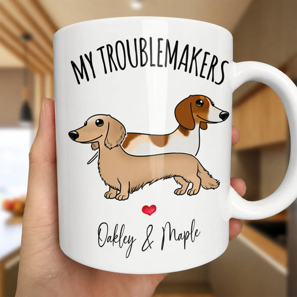 Adorable My Troublemakers Wiener Dog Ceramic Mug, Dachshund Coffee Mug, Pet Parent Tea Cup, Dog Mom Dachshund Lover Christmas