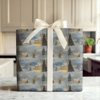 Snowy Landscape Christmas Gift Wrap, Winter Cottage Wrapping Paper, Comfy Cabin Holiday Wrapping Paper, Traditional Noel Wrapping Paper