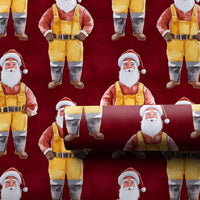 Whimsical Santa Claus Gift Wrap, Yellow Overalls Santa Wrapping Paper, Red Background Christmas Wrapping Paper, Holiday Present Paper Roll