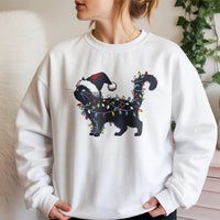 Humorous Black Kitty Tangled in Xmas Lights Sweater, Christmas Cat Sweatshirt, Holiday Cat Mom Crewneck, Spooky Festive Cat Pullover