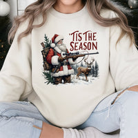 Santa Buck Hunter Christmas Sweater, Tis the Season Deer Hunting Sweatshirt, Humorous Hunting Holiday Crewneck, Outdoorsman Xmas Present