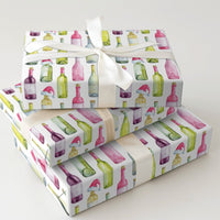 Watercolor Wine Lover Gift Wrap, Santa Hat Wine Bottle Christmas Wrapping Paper, Holiday Wine Bottle Wrapping Paper, Drinker Holiday Paper