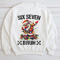 Six Seven Bruh Christmas Graphic Crewneck, Dabbing Santa Sweatshirt, Humorous Meme Santa Sweater, Holiday Humor Pullover, Xmas Gag Present