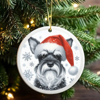 Santa Hat Schnauzer Dog Ornament, Miniature Schnauzer Christmas Ornament, Ceramic Puppy Tree Ornament, Schnauzer Lover Keepsake Present