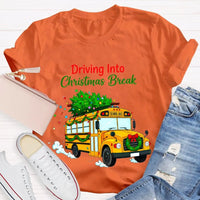Driving into Christmas Break Shirt, Christmas School Bus T-Shirt, Winter Holiday Bus Driver Tee, Teacher Graphic T-Shirt, Xmas Present