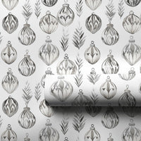 Black Grey Ornaments Gift Wrap, Monochrome Christmas Wrapping Paper, Minimalist Botanical Holiday Wrapping Paper, Modern Present Packaging