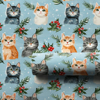 Adorable Kitten Holiday Gift Wrap, Christmas Cat Wrapping Paper, Festive Winter Cat Lover Wrapping Paper, Holly Pine Pet Lover Gift Wrap Roll