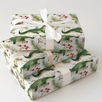 Gator Holiday Gift Wrap, Alligator Christmas Wrapping Paper, Winter Reptile Wrapping Paper, Pine Holly Gift Wrap, Adorable Gator Wrapping Paper