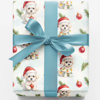 Watercolor Dog in Santa Hat Gift Wrap, Adorable Puppy Christmas Wrapping Paper, Festive Winter Dog Wrapping Paper, Holiday Gift Wrap Roll