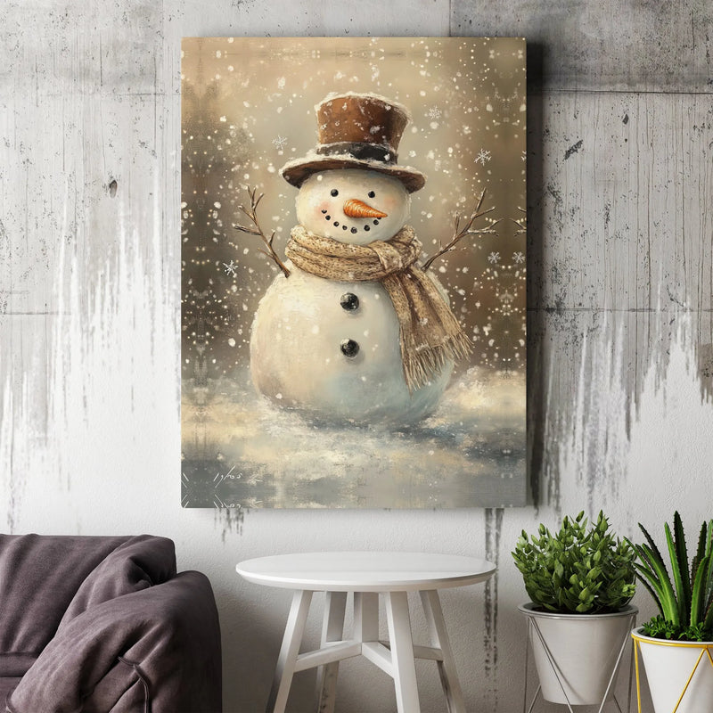 Top Hat Christmas Poster, Vintage Snowman Canvas Art, Rustic Winter Holiday Canvas Print, Digital Download Seasonal Wall Decor
