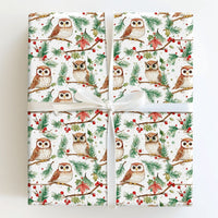 Woodland Bird Gift Wrap, Watercolor Owl Wrapping Paper, White Holiday Wrapping Paper, Nature Lover Gift Wrap, Christmas Wrapping Paper Roll
