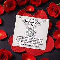 CZ Crystal Stepdaughter Necklace, Stepdaughter Love Knot Necklace, Rotating Rose Box Pendant Necklace, Birthday Christmas Present for Her