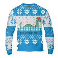 Pixel Art Nessie Ugly Xmas Sweater, Loch Ness Monster Christmas Sweatshirt, Cryptozoology Monster Holiday Graphic Crewneck Pullover